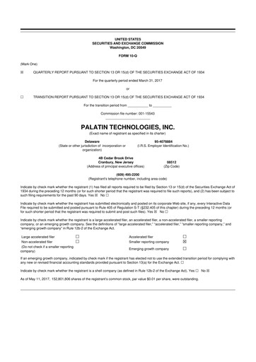 Miniature Palatin Technologies 10-Q Rapport trimestriel 2017 