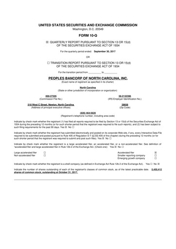 Vorschaubild Peoples Bancorp of North Carolina 10-Q Quartalsbericht 2017 