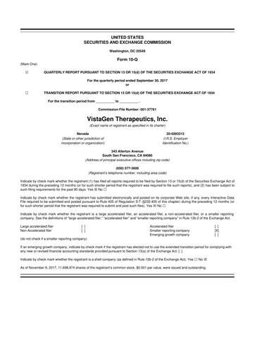 Thumbnail VistaGen Therapeutics
 10-Q Quarterly Report FY2018 