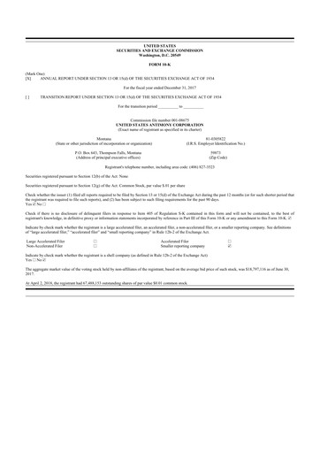 Vorschaubild United States Antimony Corporation 10-K Jahresbericht 2017