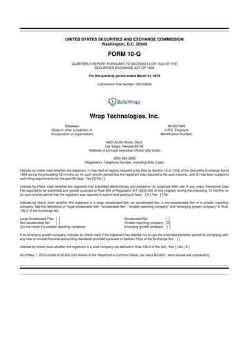 Miniature Wrap Technologies
 10-Q Rapport trimestriel 2018 
