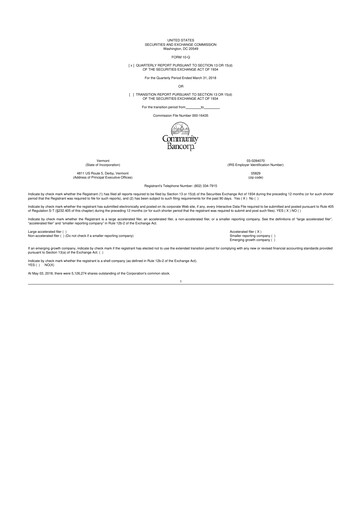 Thumbnail Community Bancorp 10-Q Quarterly Report FY2018 