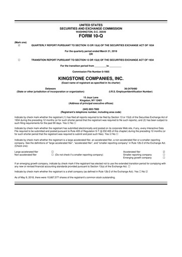 Thumbnail Kingstone Companies 10-Q Quarterly Report FY2018 