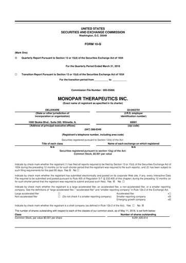 Thumbnail Monopar Therapeutics 10-Q Quarterly Report FY2018 