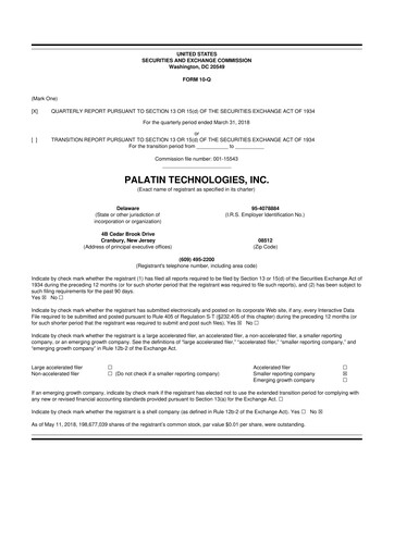 Miniature Palatin Technologies 10-Q Rapport trimestriel 2018 
