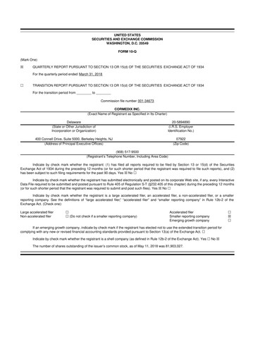 Thumbnail CorMedix 10-Q Quarterly Report FY2018 