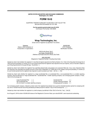 Miniature Wrap Technologies
 10-Q Rapport trimestriel 2018 