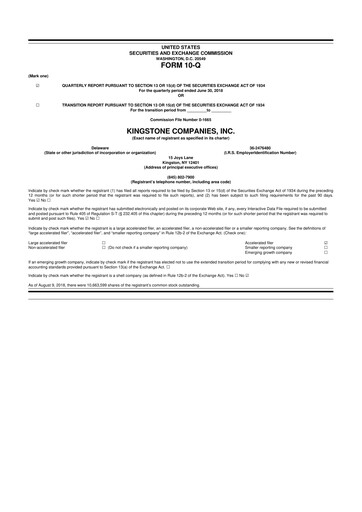 Thumbnail Kingstone Companies 10-Q Quarterly Report FY2018 