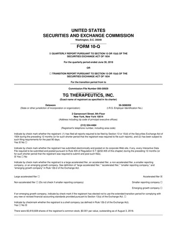 Thumbnail TG Therapeutics 10-Q Quarterly Report FY2018 