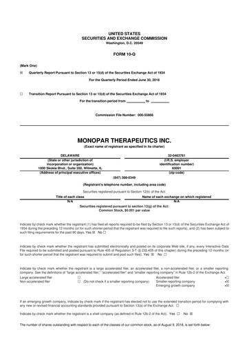 Thumbnail Monopar Therapeutics 10-Q Quarterly Report FY2018 