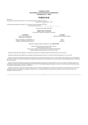 Thumbnail Aehr Test Systems 10-K Annual Report 2018