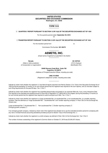 Thumbnail Aemetis 10-Q Quarterly Report FY2018 