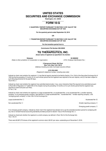 Thumbnail TG Therapeutics 10-Q Quarterly Report FY2018 