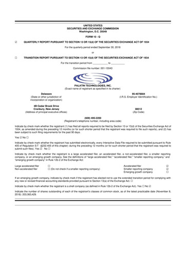 Miniature Palatin Technologies 10-Q Rapport trimestriel 2019 