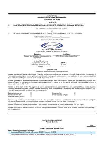 Miniature Palatin Technologies 10-Q Rapport trimestriel 2019 