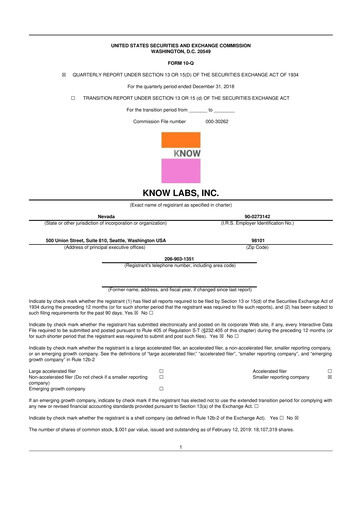 Thumbnail Know Labs 10-Q Quarterly Report FY2019 