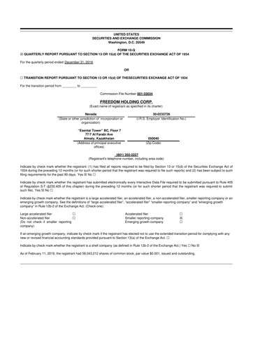 Vorschaubild Freedom Holding 10-Q Quartalsbericht 2019 