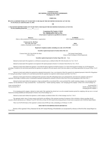Thumbnail TG Therapeutics 10-K Annual Report 2018