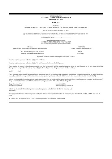 Vorschaubild United States Antimony Corporation 10-K Jahresbericht 2018