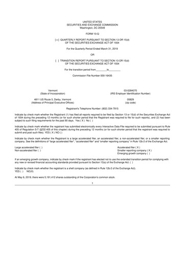 Thumbnail Community Bancorp 10-Q Quarterly Report FY2019 