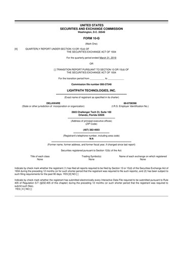 Vorschaubild LightPath Technologies 10-Q Quartalsbericht 2019 