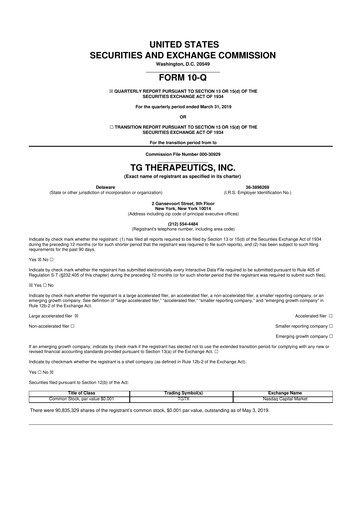 Thumbnail TG Therapeutics 10-Q Quarterly Report FY2019 