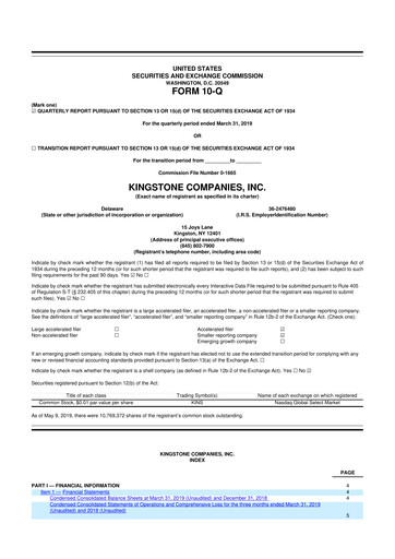 Thumbnail Kingstone Companies 10-Q Quarterly Report FY2019 