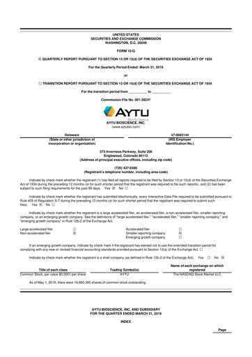 Thumbnail Aytu BioScience
 10-Q Quarterly Report FY2019 