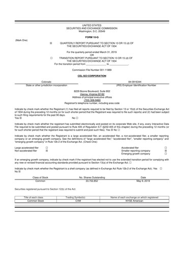 Thumbnail Cel-Sci

 10-Q Quarterly Report FY 