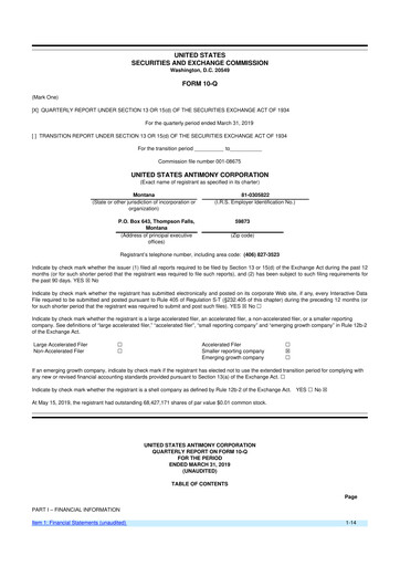Thumbnail United States Antimony Corporation 10-Q Quarterly Report FY2019 