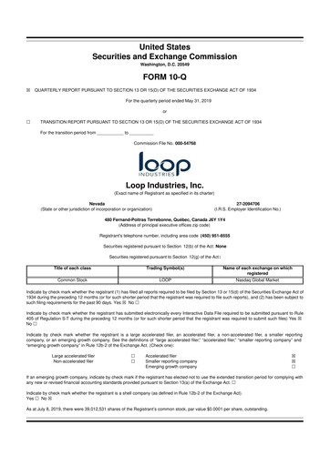 Miniature Loop Industries
 10-Q Rapport trimestriel  