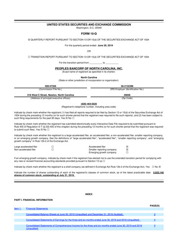 Vorschaubild Peoples Bancorp of North Carolina 10-Q Quartalsbericht  