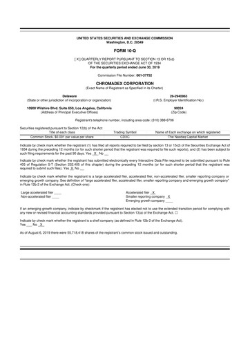 Thumbnail Niagen Bioscience 10-Q Quarterly Report FY2019 