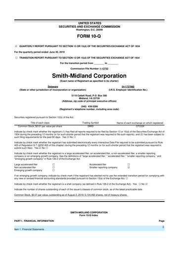 Thumbnail Smith-Midland Corporation 10-Q Quarterly Report FY2019 