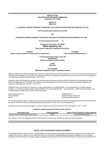 Thumbnail Rekor Systems 10-Q Quarterly Report FY2019 
