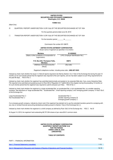 Thumbnail United States Antimony Corporation 10-Q Quarterly Report FY2019 