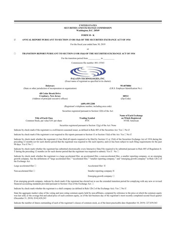 Thumbnail Palatin Technologies 10-K Annual Report 2019