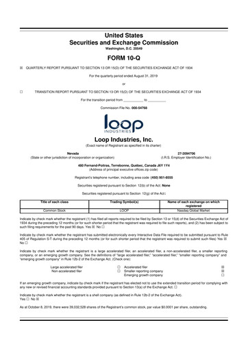Miniature Loop Industries
 10-Q Rapport trimestriel  