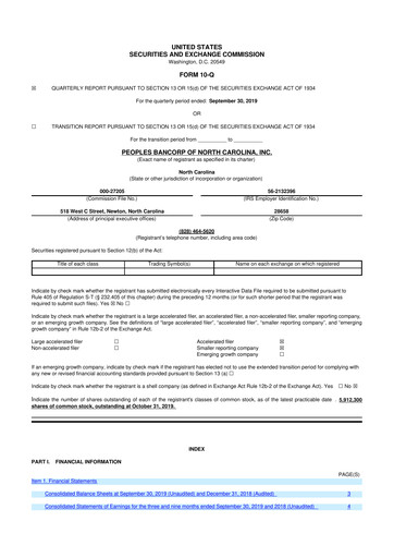 Vorschaubild Peoples Bancorp of North Carolina 10-Q Quartalsbericht 2019 