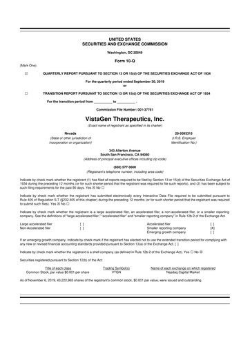 Thumbnail VistaGen Therapeutics
 10-Q Quarterly Report FY2020 