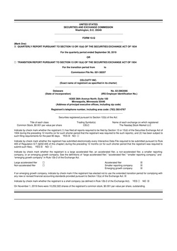Thumbnail Celcuity Inc. 10-Q Quarterly Report FY2019 