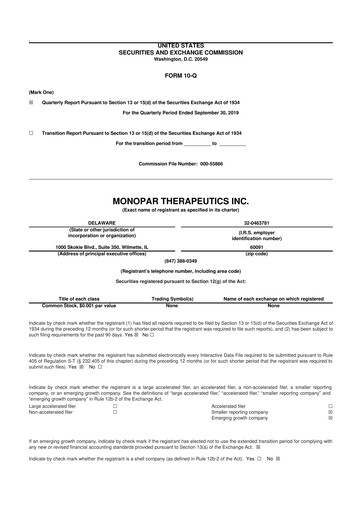 Thumbnail Monopar Therapeutics 10-Q Quarterly Report FY2019 