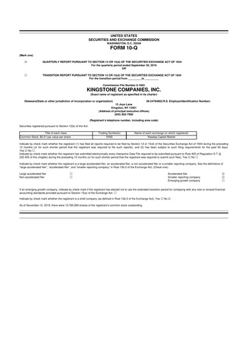 Thumbnail Kingstone Companies 10-Q Quarterly Report FY2019 
