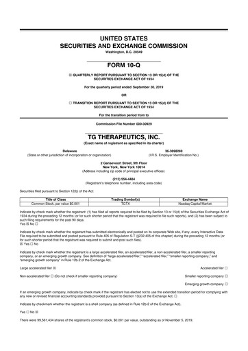 Thumbnail TG Therapeutics 10-Q Quarterly Report FY2019 