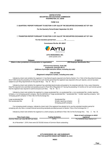 Thumbnail Aytu BioScience
 10-Q Quarterly Report FY2020 