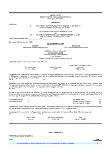 Thumbnail Cel-Sci

 10-Q Quarterly Report FY2020 
