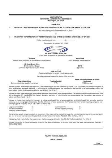 Miniature Palatin Technologies 10-Q Rapport trimestriel 2020 