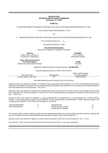 Thumbnail Trio-Tech International 10-Q Quarterly Report FY2020 Q2