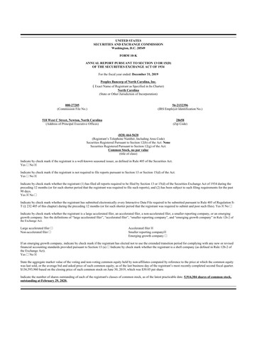 Thumbnail Peoples Bancorp of North Carolina 10-K Annual Report 2019