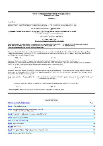 Thumbnail Solitario Resources
 10-Q Quarterly Report FY 
